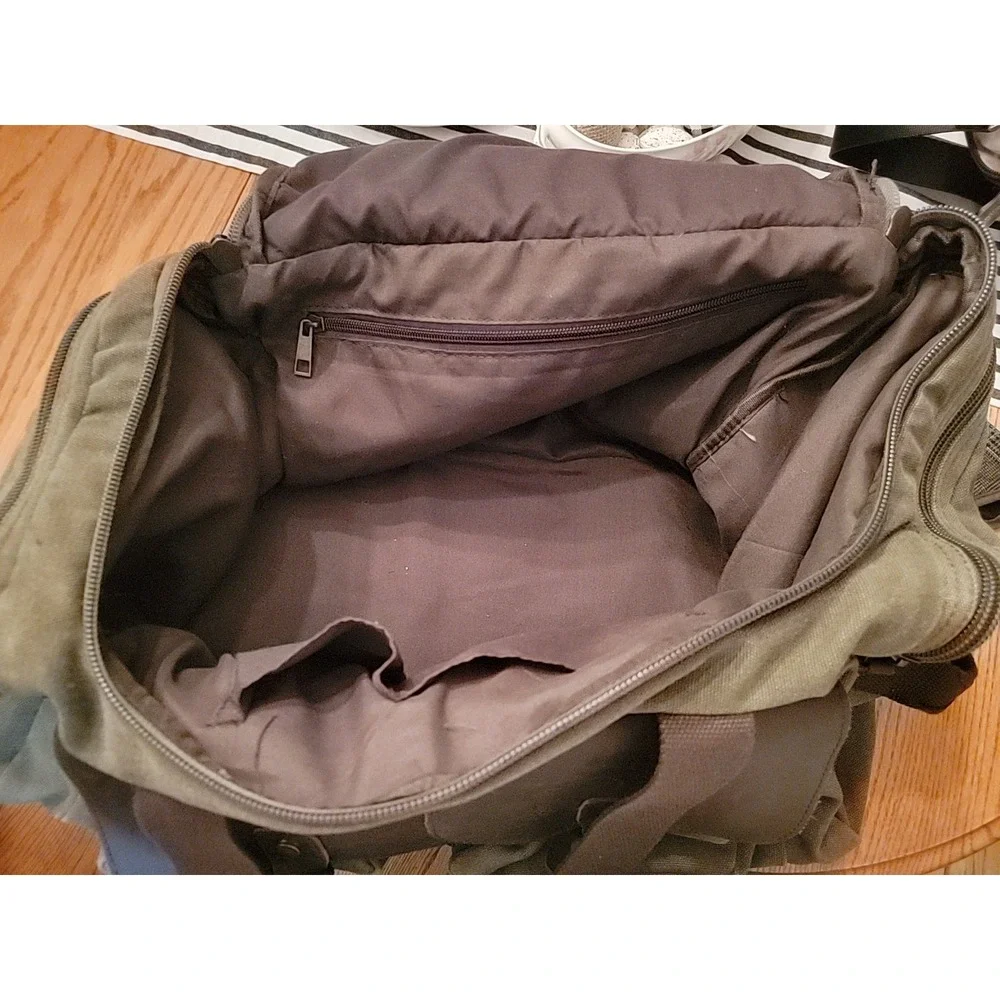 Vintage Canvas & Leather Duffle Bag – Large Travel Hunting Weekender, 2 Magnetic